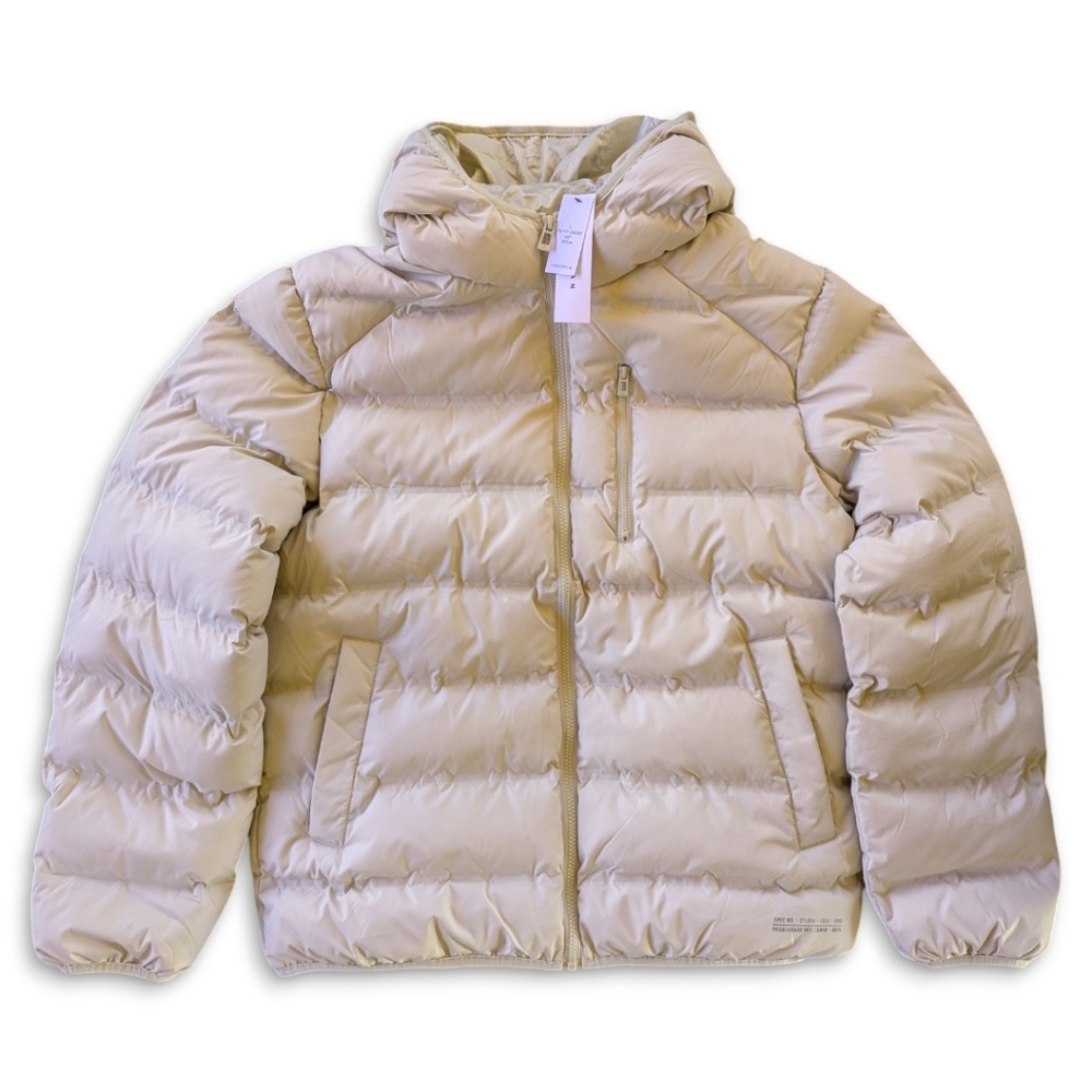 Men's Puffer Quilted Jacket Sz L  Beige Stone Neutral Minimalist Coat NWT Topman